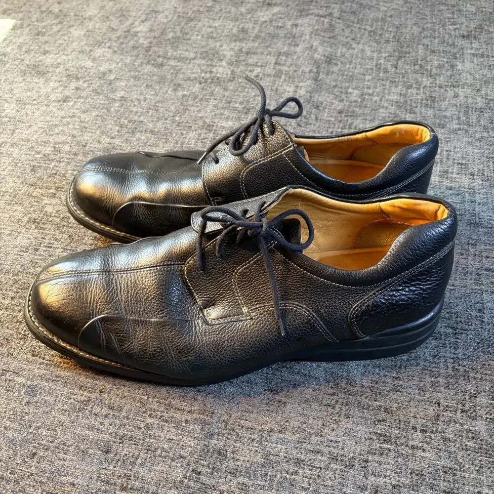 Johnston & Murphy Mens Black Pebbled Leather Bicycle Toe Oxfords Size 13 M